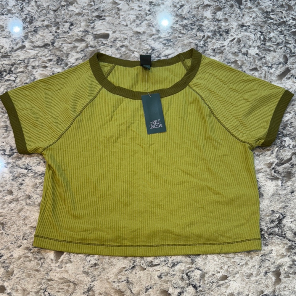 Wild Fable | Ribbed Ringer Baby Tee in Green Size L Large - Picture 2 of 10